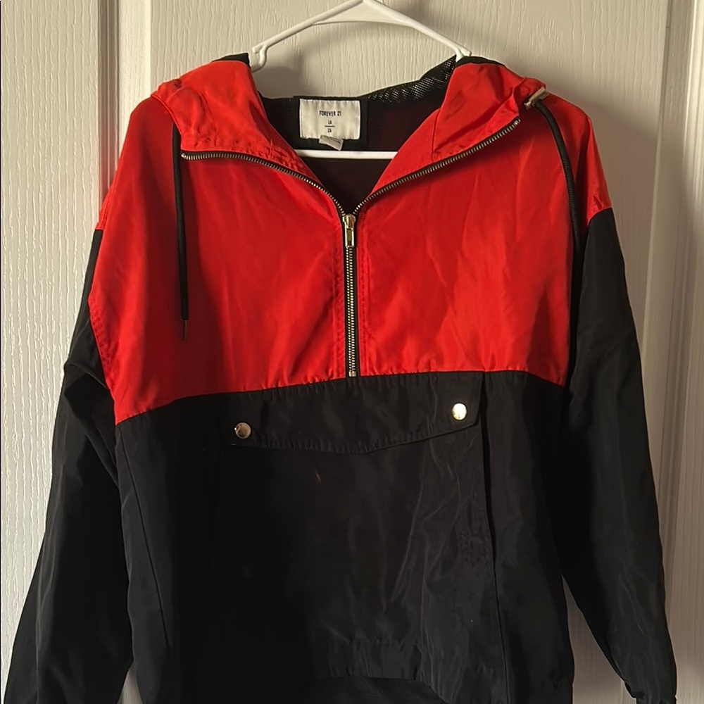 Red and Black Half-Zip Windbreaker